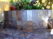 image of a slate patio planter wall